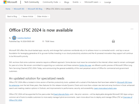 Office LTSC 2024 提供情報　2024年10月1日販売開始予定